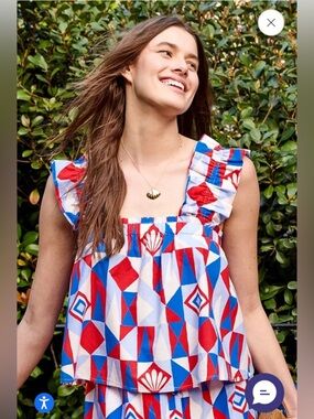 NEW Printfresh Red, Blue & White Ruffled Square-Neck Camisole